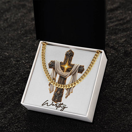 Worthy Cross Easter Drape | Christian Cuban Link Chain Necklace | His Word