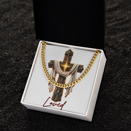 Loved Cross Easter Drape | Christian Cuban Link Chain Necklace | His Word