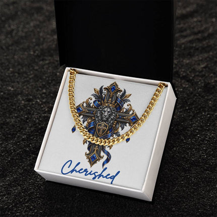 Cherished Cross Lion | Christian Cuban Link Chain Necklace | His Word
