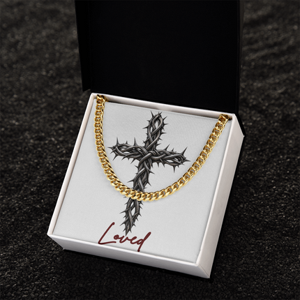 Loved Cross With Vine | Christian Cuban Link Chain Necklace | His Word