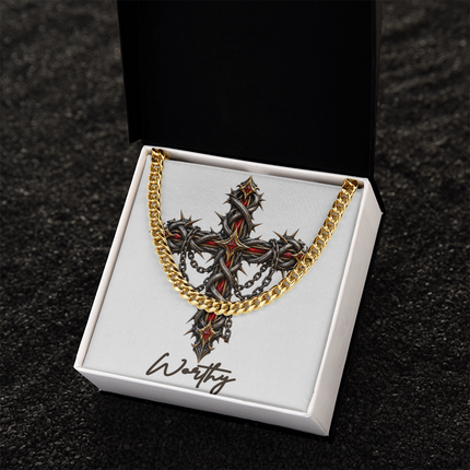 Worthy Cross Crown of Thorns | Christian Cuban Link Chain Necklace | His Word