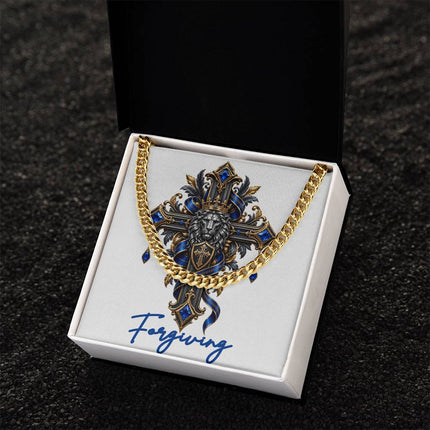 Forgiving Cross Lion | Christian Cuban Link Chain Necklace | His Word