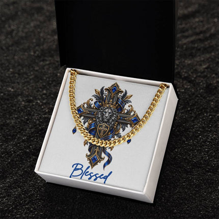 Blessed Cross Lion | Christian Cuban Link Chain Necklace | His Word