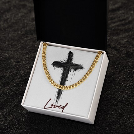 Loved Cross Dark Grunge | Christian Cuban Link Chain Necklace | His Word