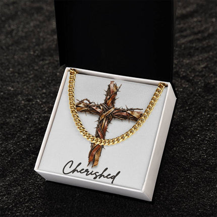 Cherished Cross and Thorns | Christian Cuban Link Chain Necklace | His Word