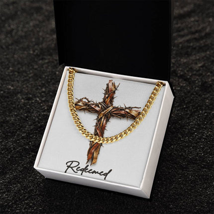 Redeemed Cross and Thorns | Christian Cuban Link Chain Necklace | His Word