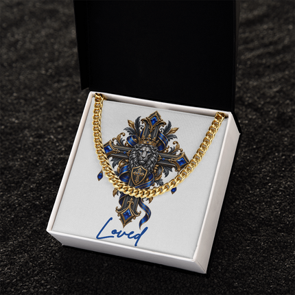 Loved Cross Lion | Christian Cuban Link Chain Necklace | His Word