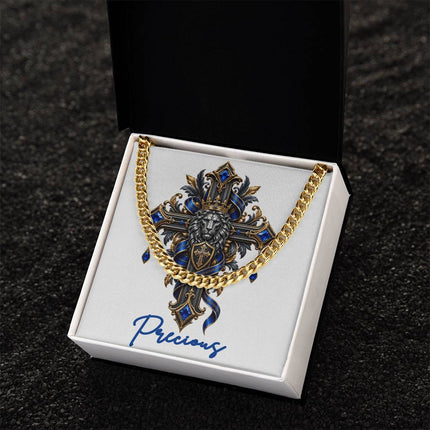 Precious Cross Lion | Christian Cuban Link Chain Necklace | His Word