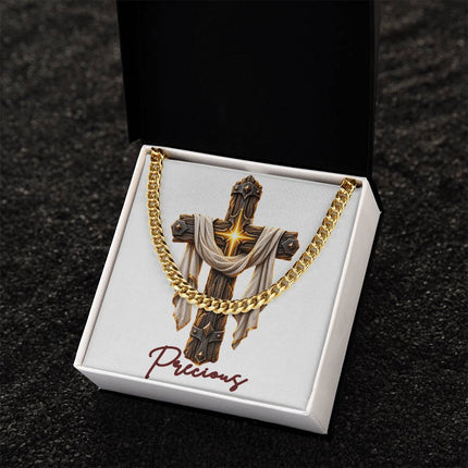 Precious Cross Easter Drape | Christian Cuban Link Chain Necklace | His Word