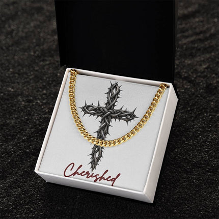 Cherished Cross With Vine | Christian Cuban Link Chain Necklace | His Word