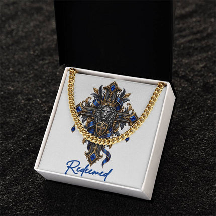 Redeemed Cross Lion | Christian Cuban Link Chain Necklace | His Word
