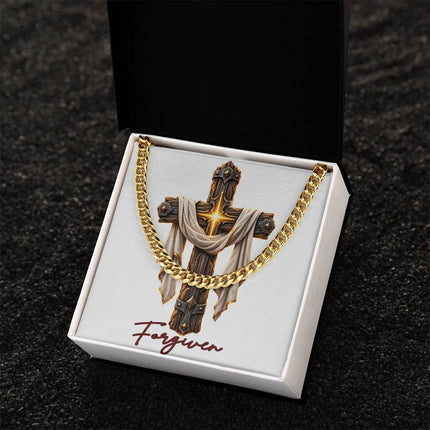 Forgiven Cross Easter Drape | Christian Cuban Link Chain Necklace | His Word