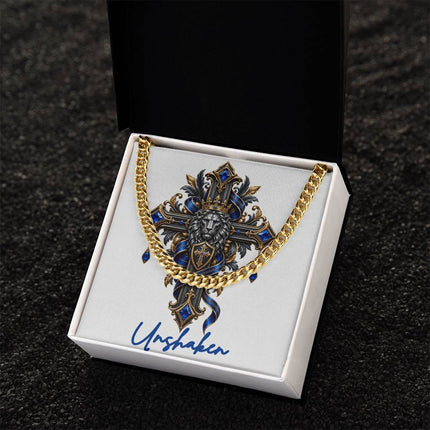 Unshaken Cross Lion | Christian Cuban Link Chain Necklace | His Word