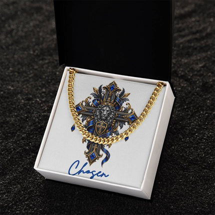 Chosen Cross Lion | Christian Cuban Link Chain Necklace | His Word