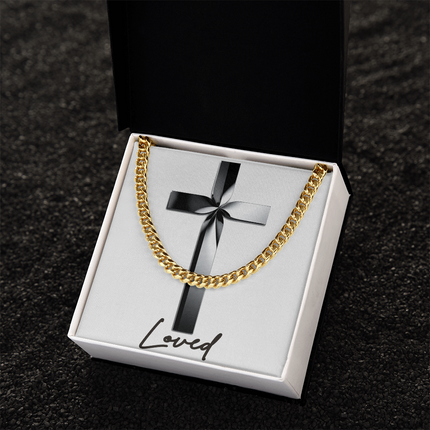 Loved Cross Black Metal | Christian Cuban Link Chain Necklace | His Word