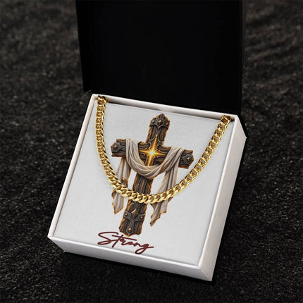 Strong Cross Easter Drape | Christian Cuban Link Chain Necklace | His Word