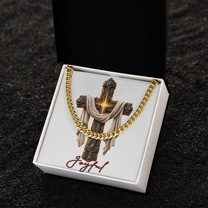 Joyful Cross Easter Drape | Christian Cuban Link Chain Necklace | His Word