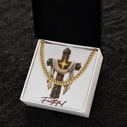 Faithful Cross Easter Drape | Christian Cuban Link Chain Necklace | His Word