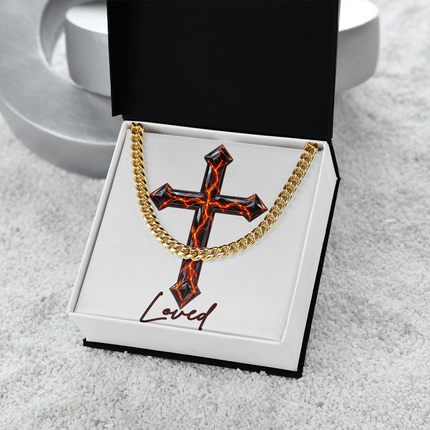Loved Cross Victory Over Death | Christian Cuban Link Chain Necklace | His Word
