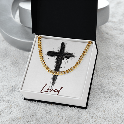 Loved Cross Dark Grunge | Christian Cuban Link Chain Necklace | His Word