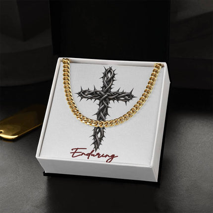 Enduring Cross With Vine | Christian Cuban Link Chain Necklace | His Word