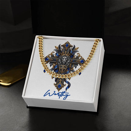 Worthy Cross Lion | Christian Cuban Link Chain Necklace | His Word