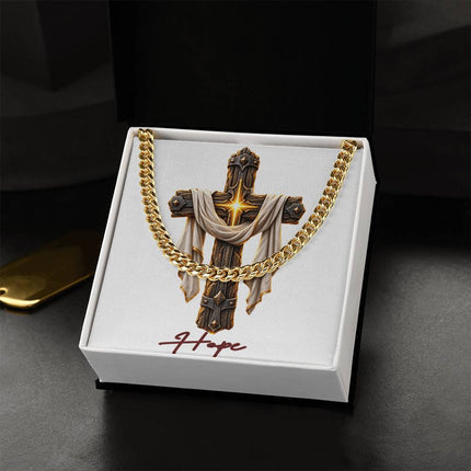 Hope Cross Easter Drape | Christian Cuban Link Chain Necklace | His Word