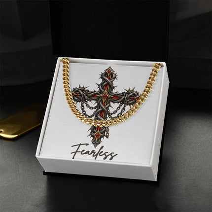 Fearless Cross Crown of Thorns | Christian Cuban Link Chain Necklace | His Word