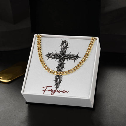Forgiven Cross With Vine | Christian Cuban Link Chain Necklace | His Word