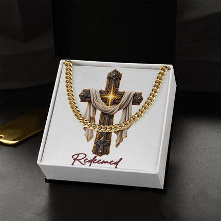 Redeemed Cross Easter Drape | Christian Cuban Link Chain Necklace | His Word