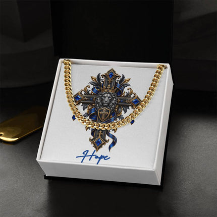 Hope Cross Lion | Christian Cuban Link Chain Necklace | His Word