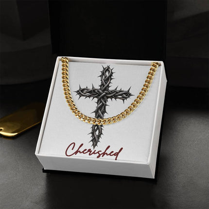 Cherished Cross With Vine | Christian Cuban Link Chain Necklace | His Word
