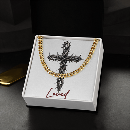 Loved Cross With Vine | Christian Cuban Link Chain Necklace | His Word