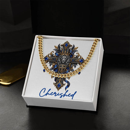 Cherished Cross Lion | Christian Cuban Link Chain Necklace | His Word