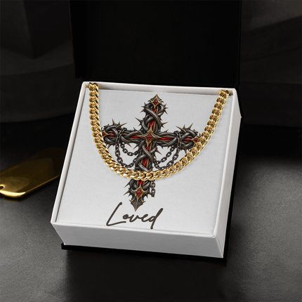 Loved Cross Crown of Thorns | Christian Cuban Link Chain Necklace | His Word
