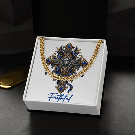 Faithful Cross Lion | Christian Cuban Link Chain Necklace | His Word