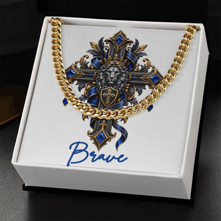Brave Cross Lion | Christian Cuban Link Chain Necklace | His Word