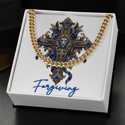 Forgiving Cross Lion | Christian Cuban Link Chain Necklace | His Word