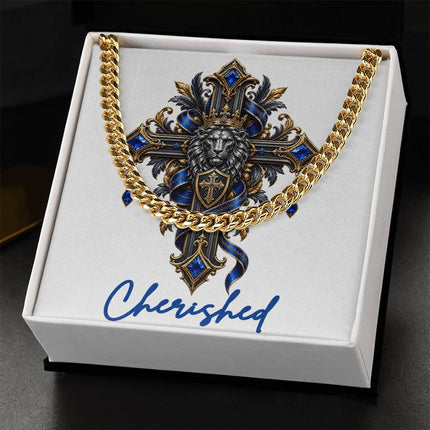 Cherished Cross Lion | Christian Cuban Link Chain Necklace | His Word