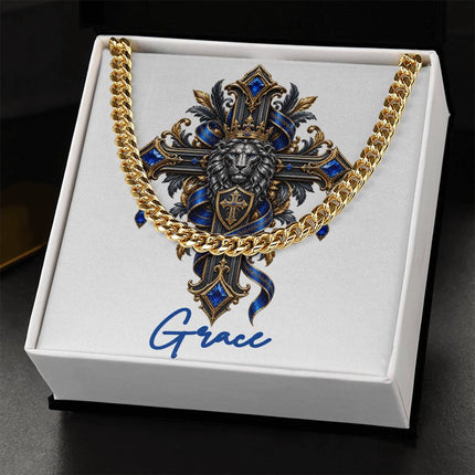 Grace Cross Lion | Christian Cuban Link Chain Necklace | His Word