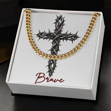 Brave Cross With Vine | Christian Cuban Link Chain Necklace | His Word