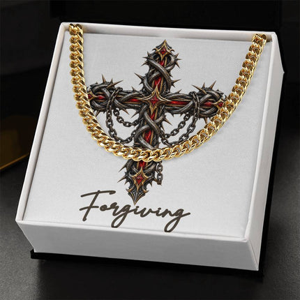 Forgiving Cross Crown of Thorns | Christian Cuban Link Chain Necklace | His Word