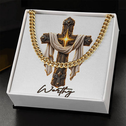 Worthy Cross Easter Drape | Christian Cuban Link Chain Necklace | His Word