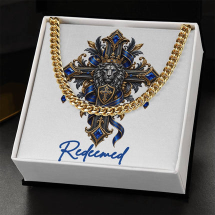 Redeemed Cross Lion | Christian Cuban Link Chain Necklace | His Word