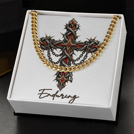 Enduring Cross Crown of Thorns | Christian Cuban Link Chain Necklace | His Word