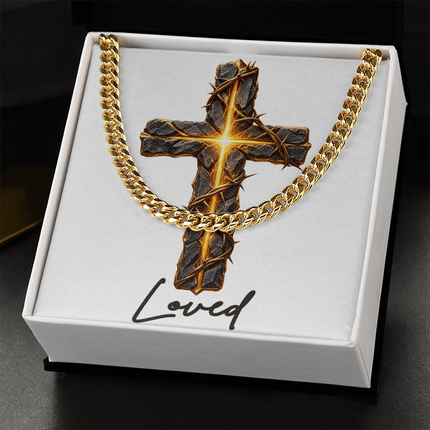 Loved Cross Glowing Radiant Center | Christian Cuban Link Chain Necklace | His Word
