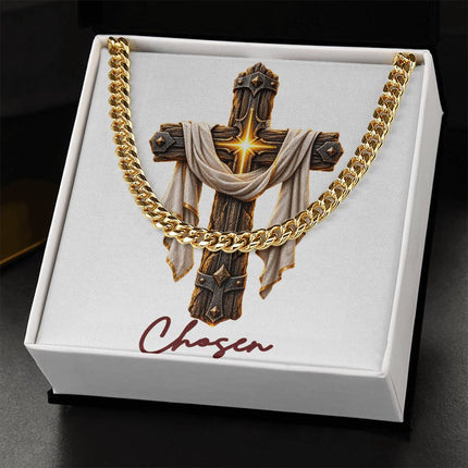 Chosen Cross Easter Drape | Christian Cuban Link Chain Necklace | His Word