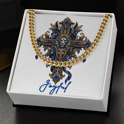 Joyful Cross Lion | Christian Cuban Link Chain Necklace | His Word
