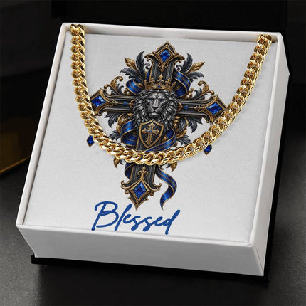 Blessed Cross Lion | Christian Cuban Link Chain Necklace | His Word