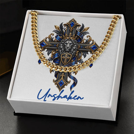 Unshaken Cross Lion | Christian Cuban Link Chain Necklace | His Word